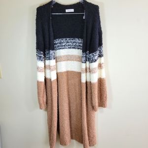 Olive Scent Striped Black, Brown, & Cream Knit Cardigan, Size Small/Medium